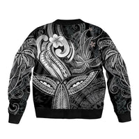 Polynesia Sleeve Zip Bomber Jacket Whale Tale and Polynesian Sunset Plumeria Black LT9 - Polynesian Pride