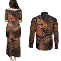 Polynesia Couples Matching Puletasi Dress and Long Sleeve Button Shirts Whale Tale and Polynesian Sunset Plumeria Gold LT9 - Polynesian Pride