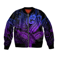 Polynesia Sleeve Zip Bomber Jacket Whale Tale and Polynesian Sunset Plumeria Purple LT9 Unisex Purple - Polynesian Pride