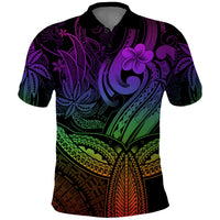 Polynesia Polo Shirt Whale Tale and Polynesian Sunset Plumeria Rainbow LT9 Rainbow - Polynesian Pride