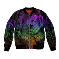 Polynesia Sleeve Zip Bomber Jacket Whale Tale and Polynesian Sunset Plumeria Rainbow LT9 Unisex Rainbow - Polynesian Pride