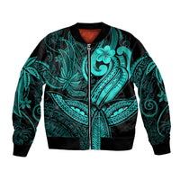 Polynesia Bomber Jacket Whale Tale and Polynesian Sunset Plumeria Turquoise LT9 Unisex Turquoise - Polynesian Pride