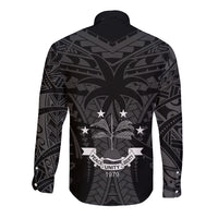 FSM Chuuk States Long Sleeve Button Shirt Micronesia Vintage Polynesian Tribal Black Version LT9 - Polynesian Pride