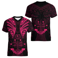 FSM Chuuk States Women V Neck T Shirt Micronesia Vintage Polynesian Tribal Pink Version LT9 - Polynesian Pride