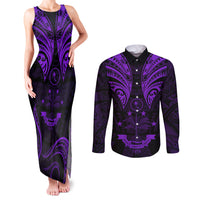 FSM Chuuk States Couples Matching Tank Maxi Dress and Long Sleeve Button Shirts Micronesia Vintage Polynesian Tribal Purple Version LT9 Purple - Polynesian Pride