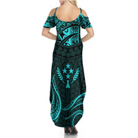 FSM Kosrae States Summer Maxi Dress Micronesia Vintage Polynesian Tribal Aqua Version LT9 - Polynesian Pride