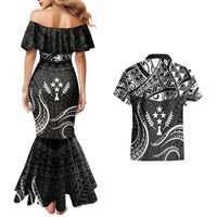FSM Kosrae States Couples Matching Mermaid Dress and Hawaiian Shirt Micronesia Vintage Polynesian Tribal Black Version LT9 - Polynesian Pride