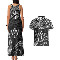FSM Kosrae States Couples Matching Tank Maxi Dress and Hawaiian Shirt Micronesia Vintage Polynesian Tribal Black Version LT9 - Polynesian Pride