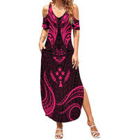 FSM Kosrae States Summer Maxi Dress Micronesia Vintage Polynesian Tribal Pink Version LT9 Women Pink - Polynesian Pride