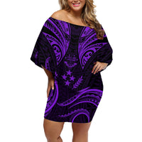 FSM Kosrae States Off Shoulder Short Dress Micronesia Vintage Polynesian Tribal Purple Version LT9 Women Purple - Polynesian Pride