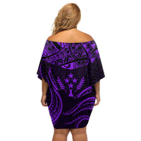 FSM Kosrae States Off Shoulder Short Dress Micronesia Vintage Polynesian Tribal Purple Version LT9 - Polynesian Pride