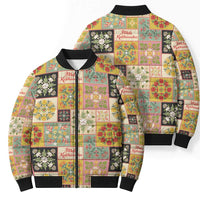 Mele Kalikimaka Hawaii Christmas Bomber Puffer Jacket Melemele Mama Seamless Floral Motif - Polynesian Pride