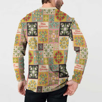 Mele Kalikimaka Hawaii Christmas Button Sweatshirt Melemele Mama Seamless Floral Motif - Polynesian Pride