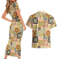 Mele Kalikimaka Hawaii Christmas Couples Matching Short Sleeve Bodycon Dress and Hawaiian Shirt Melemele Mama Seamless Floral Motif - Polynesian Pride