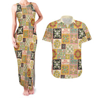 Mele Kalikimaka Hawaii Christmas Couples Matching Tank Maxi Dress and Hawaiian Shirt Melemele Mama Seamless Floral Motif - Polynesian Pride