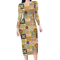 Mele Kalikimaka Hawaii Christmas Family Matching Long Sleeve Bodycon Dress and Hawaiian Shirt Melemele Mama Seamless Floral Motif - Polynesian Pride