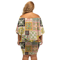 Mele Kalikimaka Hawaii Christmas Family Matching Off Shoulder Short Dress and Hawaiian Shirt Melemele Mama Seamless Floral Motif - Polynesian Pride