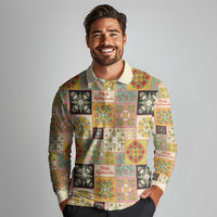 Mele Kalikimaka Hawaii Christmas Long Sleeve Polo Shirt Melemele Mama Seamless Floral Motif - Polynesian Pride