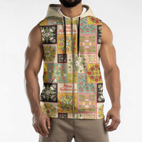 Mele Kalikimaka Hawaii Christmas Sleeveless Zip Hoodie Melemele Mama Seamless Floral Motif - Polynesian Pride