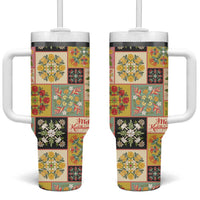 Mele Kalikimaka Hawaii Christmas Tumbler With Handle Melemele Mama Seamless Floral Motif - Polynesian Pride