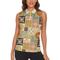Mele Kalikimaka Hawaii Christmas Women Sleeveless Polo Shirt Melemele Mama Seamless Floral Motif - Polynesian Pride