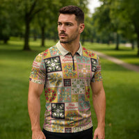 Mele Kalikimaka Hawaii Christmas Zipper Polo Shirt Melemele Mama Seamless Floral Motif - Polynesian Pride