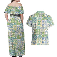 Mele Kalikimaka Hawaii Christmas Couples Matching Off Shoulder Maxi Dress and Hawaiian Shirt Omaomao Seamless Floral Motif - Polynesian Pride