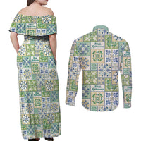 Mele Kalikimaka Hawaii Christmas Couples Matching Off Shoulder Maxi Dress and Long Sleeve Button Shirt Omaomao Seamless Floral Motif - Polynesian Pride