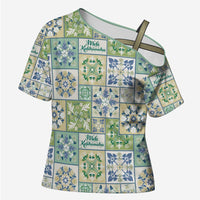 Mele Kalikimaka Hawaii Christmas Cross Shoulder Shirt Omaomao Seamless Floral Motif - Polynesian Pride