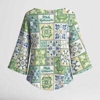 Mele Kalikimaka Hawaii Christmas Kimono Sleeve Blouse Omaomao Seamless Floral Motif - Polynesian Pride