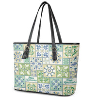Mele Kalikimaka Hawaii Christmas Leather Tote Bag Omaomao Seamless Floral Motif - Polynesian Pride