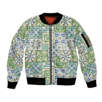 Mele Kalikimaka Hawaii Christmas Sleeve Zip Bomber Jacket Omaomao Seamless Floral Motif LT9 Unisex Green - Polynesian Pride