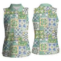 Mele Kalikimaka Hawaii Christmas Women Sleeveless Polo Shirt Omaomao Seamless Floral Motif - Polynesian Pride
