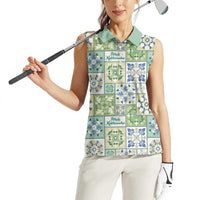 Mele Kalikimaka Hawaii Christmas Women Sleeveless Polo Shirt Omaomao Seamless Floral Motif - Polynesian Pride