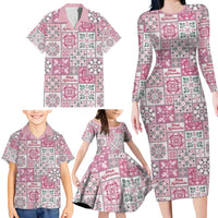 Mele Kalikimaka Hawaii Christmas Family Matching Long Sleeve Bodycon Dress and Hawaiian Shirt Akala Seamless Floral Motif - Polynesian Pride