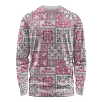 Mele Kalikimaka Hawaii Christmas Long Sleeve Shirt Akala Seamless Floral Motif - Polynesian Pride