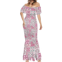 Mele Kalikimaka Hawaii Christmas Mermaid Dress Akala Seamless Floral Motif - Polynesian Pride