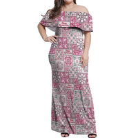 Mele Kalikimaka Hawaii Christmas Off Shoulder Maxi Dress Akala Seamless Floral Motif LT9 Women Pink - Polynesian Pride