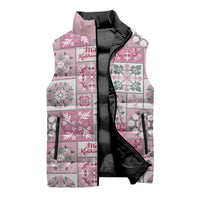 Mele Kalikimaka Hawaii Christmas Sleeveless Puffer Jacket Akala Seamless Floral Motif - Polynesian Pride
