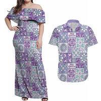 Mele Kalikimaka Hawaii Christmas Couples Matching Off Shoulder Maxi Dress and Hawaiian Shirt Poni Seamless Floral Motif - Polynesian Pride