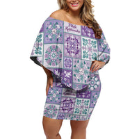 Mele Kalikimaka Hawaii Christmas Off Shoulder Short Dress Poni Seamless Floral Motif LT9 Women Purple - Polynesian Pride