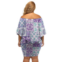 Mele Kalikimaka Hawaii Christmas Off Shoulder Short Dress Poni Seamless Floral Motif LT9 - Polynesian Pride
