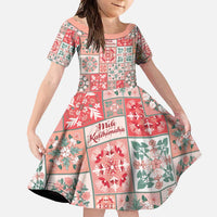 Mele Kalikimaka Hawaii Christmas Family Matching Off Shoulder Maxi Dress and Hawaiian Shirt Ulaula Seamless Floral Motif - Polynesian Pride