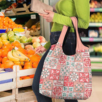 Mele Kalikimaka Hawaii Christmas Grocery Bag Ulaula Seamless Floral Motif - Polynesian Pride