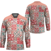 Mele Kalikimaka Hawaii Christmas Hockey Jersey Ulaula Seamless Floral Motif - Polynesian Pride