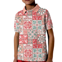 Mele Kalikimaka Hawaii Christmas Kid Polo Shirt Ulaula Seamless Floral Motif - Polynesian Pride