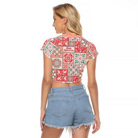 Mele Kalikimaka Hawaii Christmas Raglan Cropped T Shirt Ulaula Seamless Floral Motif - Polynesian Pride