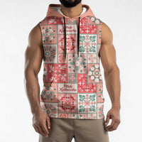 Mele Kalikimaka Hawaii Christmas Sleeveless Hoodie Ulaula Seamless Floral Motif - Polynesian Pride