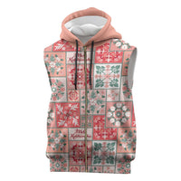 Mele Kalikimaka Hawaii Christmas Sleeveless Zip Hoodie Ulaula Seamless Floral Motif - Polynesian Pride