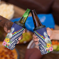 New Caledonia Kagu Bird 4 in 1 Can Cooler Tumbler Polynesian Tropical Flowers